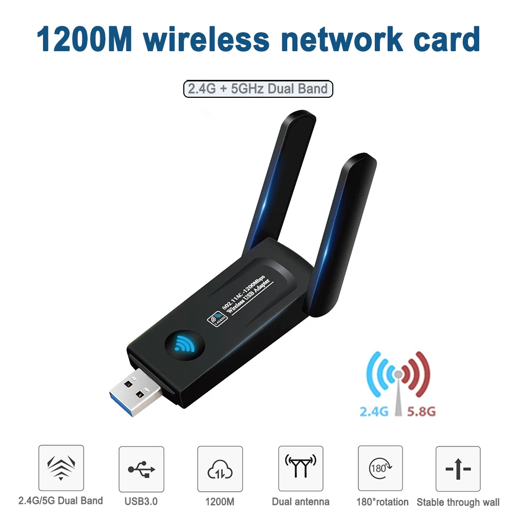 Scheda Di Rete Adattatore Wifi 1200M Wifi Usb 3.0 Adattatore Amplificatore Wifi Scheda Di Rete Wireless Per Pc Laptop