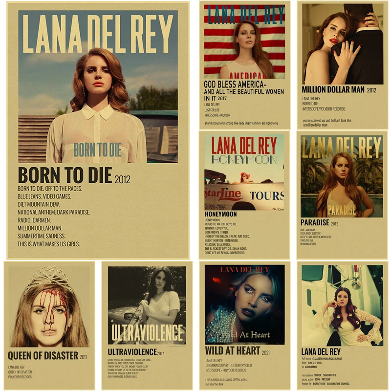 Singer Lana Del Rey Album Poster Born To Die/Paradise Retro Kraft Paper Sticker Diy Room Bar Cafe Decor Gift Art Wall Paintings
