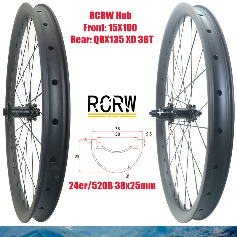 24Er 520B Mtb Xc 38 X25Mm Wheelset Carbon 28 Fori Cerchio Tubeless Wide 38 Deep 25 Rcrw 15X100 Qrx135 Shima Xd Microspline Hub
