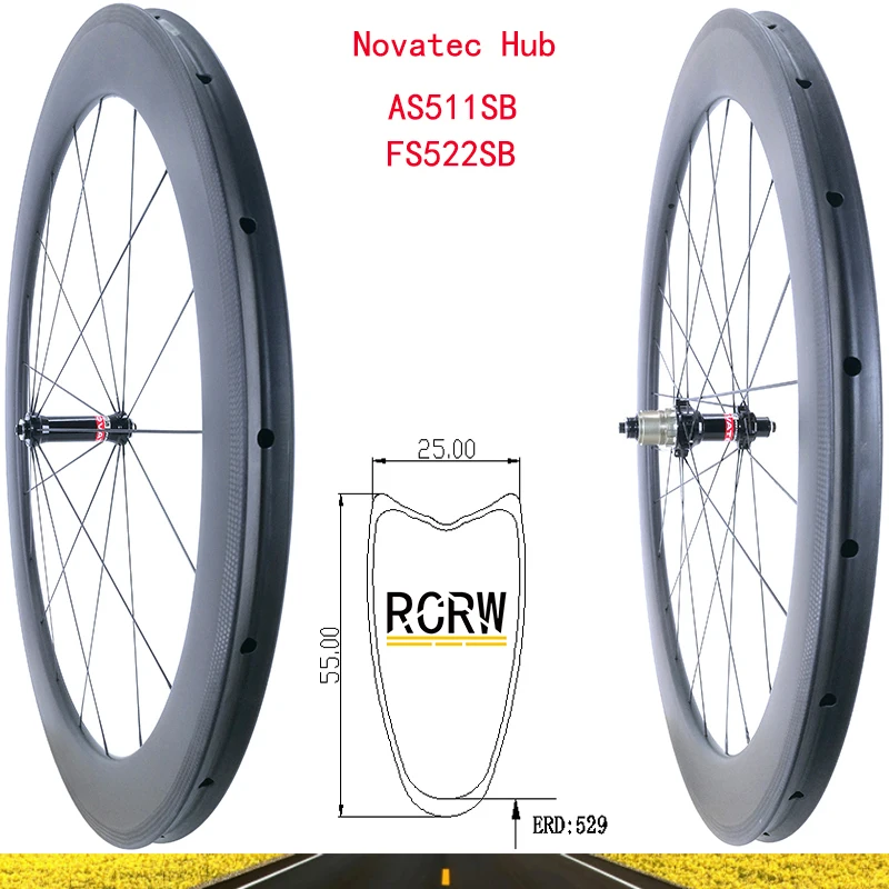 700C Road 55 X25Mm Ruote In Carbonio Tubolare 20H 24H Cerchio Profondo 55 Largo 25 Novatec As511Sb Fs522Sb Basalto V Freno Shima Campy Xd Hub