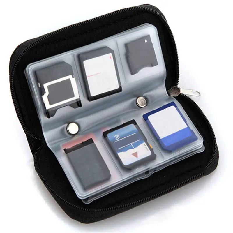 1Pc Micro Sd Xd Card Case Protector Holder Portafoglio Nero 22 Sdhc Mmc Cf Micro Sd Memory Card Storage Custodia Con Cerniera