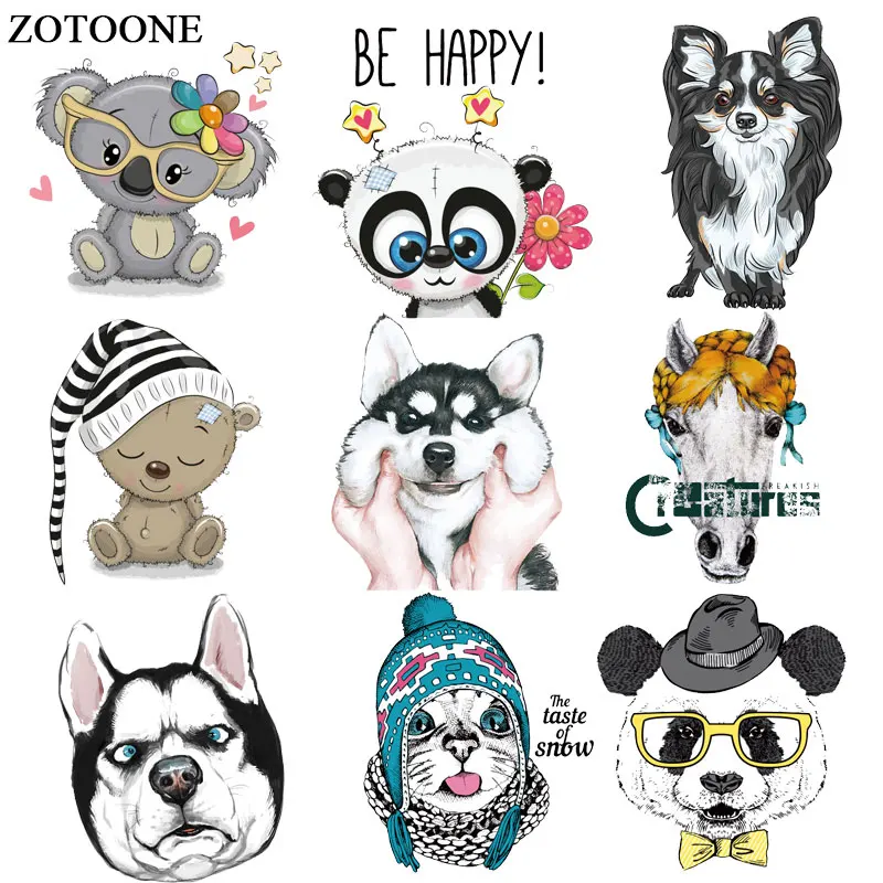 Zotoone Animal Patch Dog Cat Bear Iron On Transfers For Clothing Heat Transfers Applicazioni T-Shirt Fai Da Te Appliques Stickers E