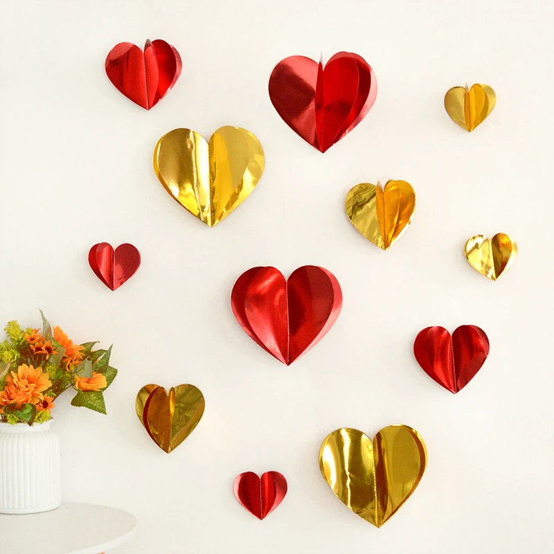 1.8 Metri Red Love Heart Garland San Valentino Gold Red 3D Heart Hanging Streamer Banner Per La Decorazione Della Festa Di Compleanno Di Nozze