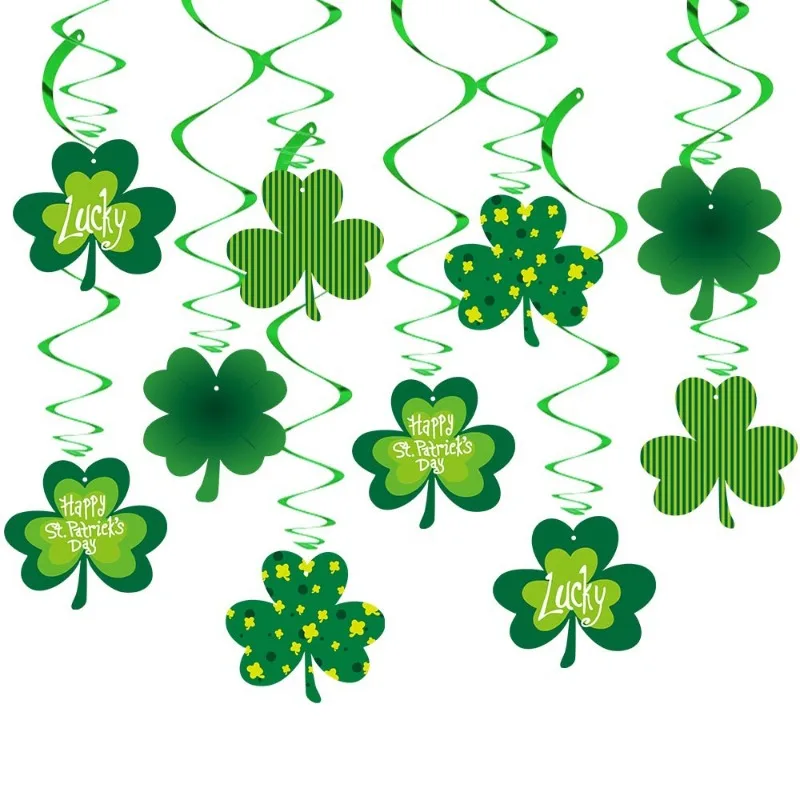 10 Pz Festa Di San Patrizio Appeso Verde Shamrock Swirls Decorazioni Lucky Irish Green Shamrock Foil Swirl Home Soffitto Decor