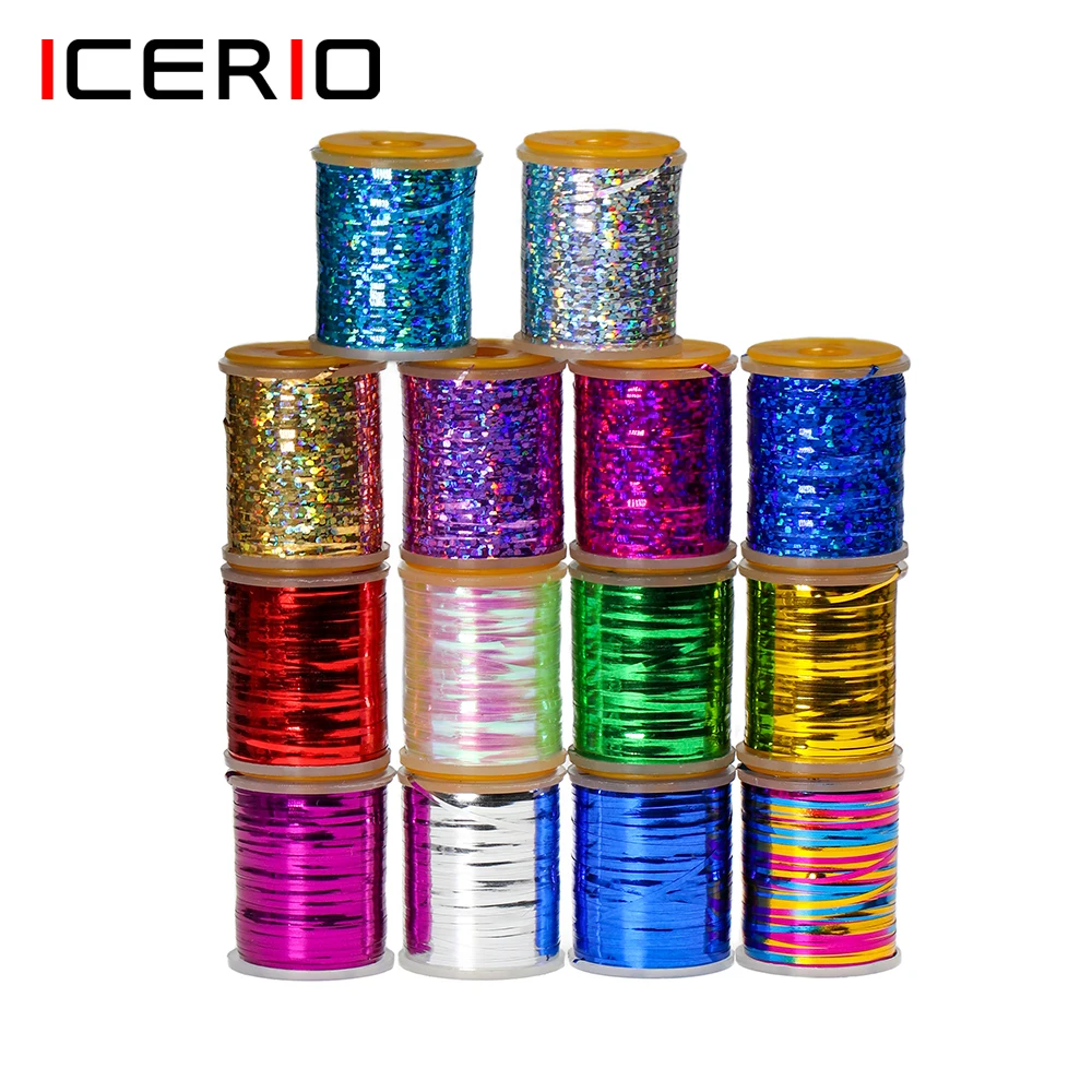 Icians 120Yards 1Mm Piatto Olografico Mylar Tinsel Mylar Strip Sparkle Crystal Flash Flashback Ninfa Streamer Fly Legando Materiali