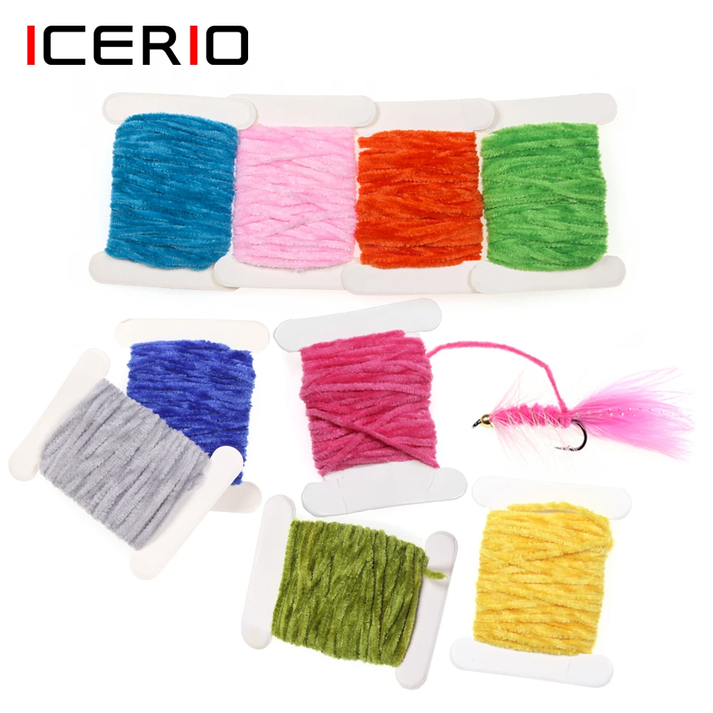 Icerio 2 Carte/10M 2Mm 3Mm 4Mm Pesca A Mosca Legatura Filato Chenllie Per Wolly Bugger Worm Mosche Nymph Modello Leech Streamer Lure Bait