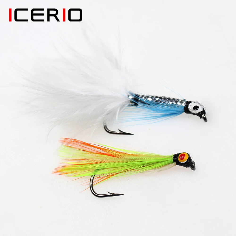 Icerio 8Pcs #4 White Tail Silver Body Streamer Minnow / #6 Orange Minnow Esche Da Pesca A Mosca Esca Per Trota Salmone Testa In Acciaio