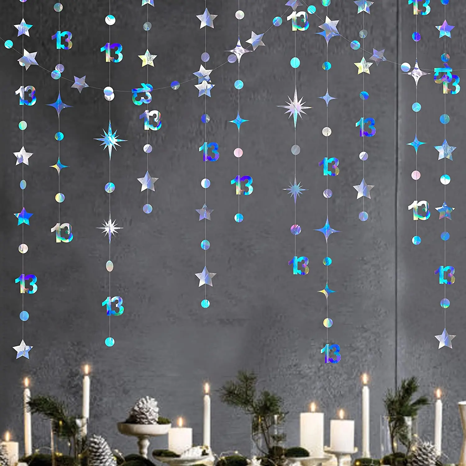 Iridescente 13Th Birthday Party Decoration Kids Paper Twinkle Star Dots Ghirlanda Hanging Streamer 13Th Anniversary Party Supplies