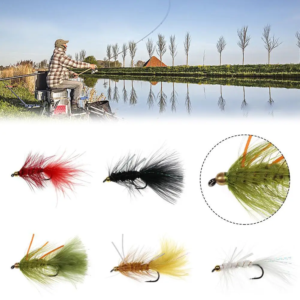 Bead Head Flash Fly Fishing Mosche Kit 5Pcs Fly Hooks Lure, Streamers Nymphs Mosche, Kit Per La Pesca A Mosca Per La Pesca Al Salmone Alla Trota Basso