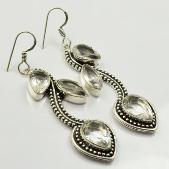 Bianco Topas, Argento Overlay Su Orecchini Di Rame,, 70 Millimetri, E2236