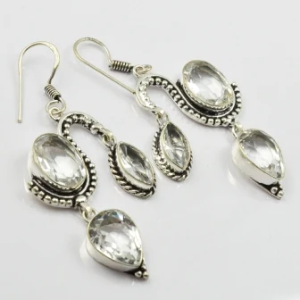Bianco Topas, Argento Overlay Su Orecchini Di Rame,, 63 Millimetri, E2000