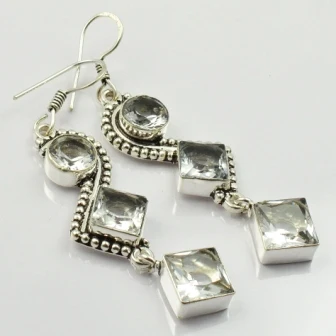 Bianco Topas, Argento Overlay Su Orecchini Di Rame, 70 Millimetri, E2330