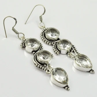 Bianco Topas, Argento Overlay Su Orecchini Di Rame,, 70 Millimetri, E2276
