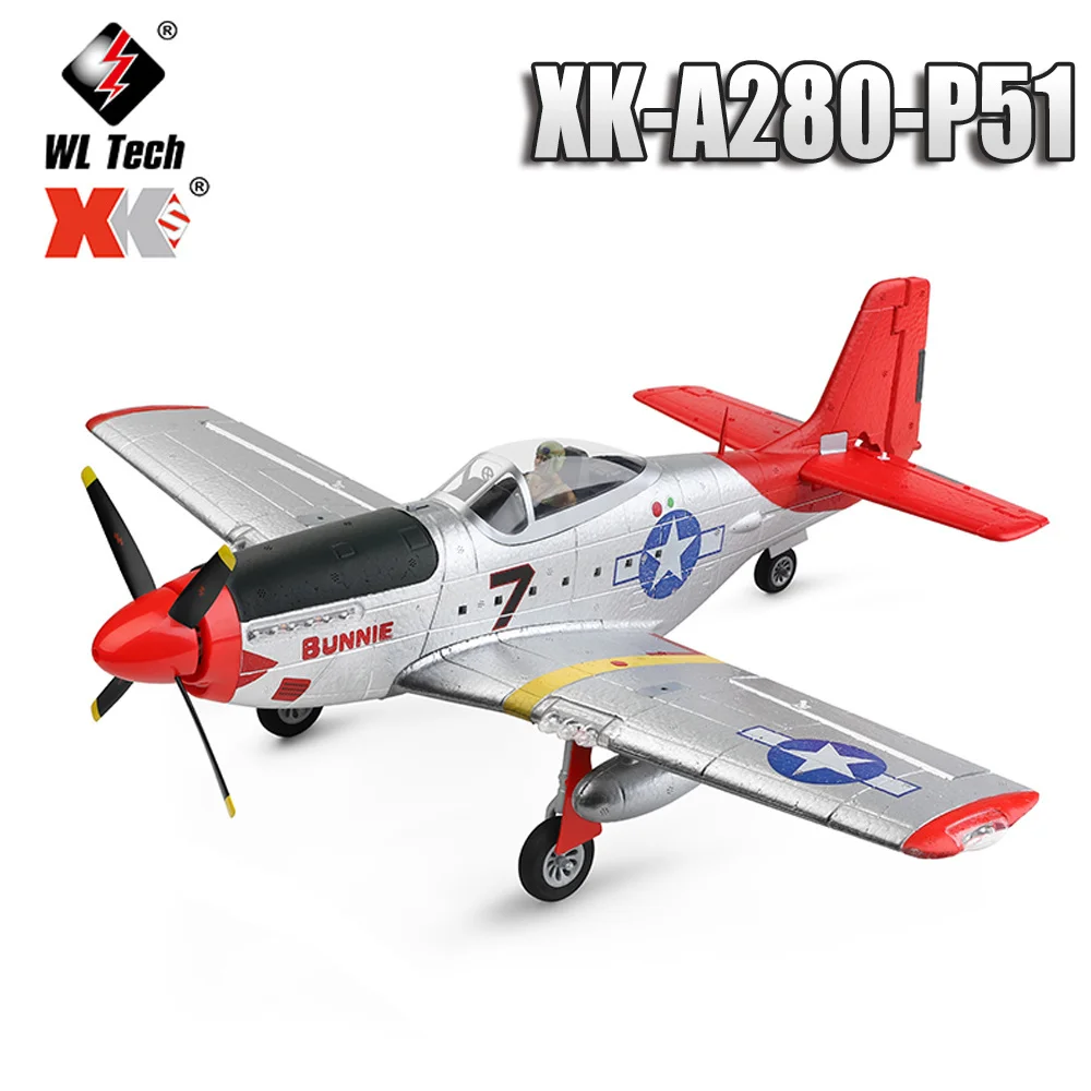 Nuovo Wltoys Xk A280 Rc Airplane P51 Fighter Simulator 2.4G 3 D6G Mode Aircraft Con Led Searchlight Plane Toys For Children Gift