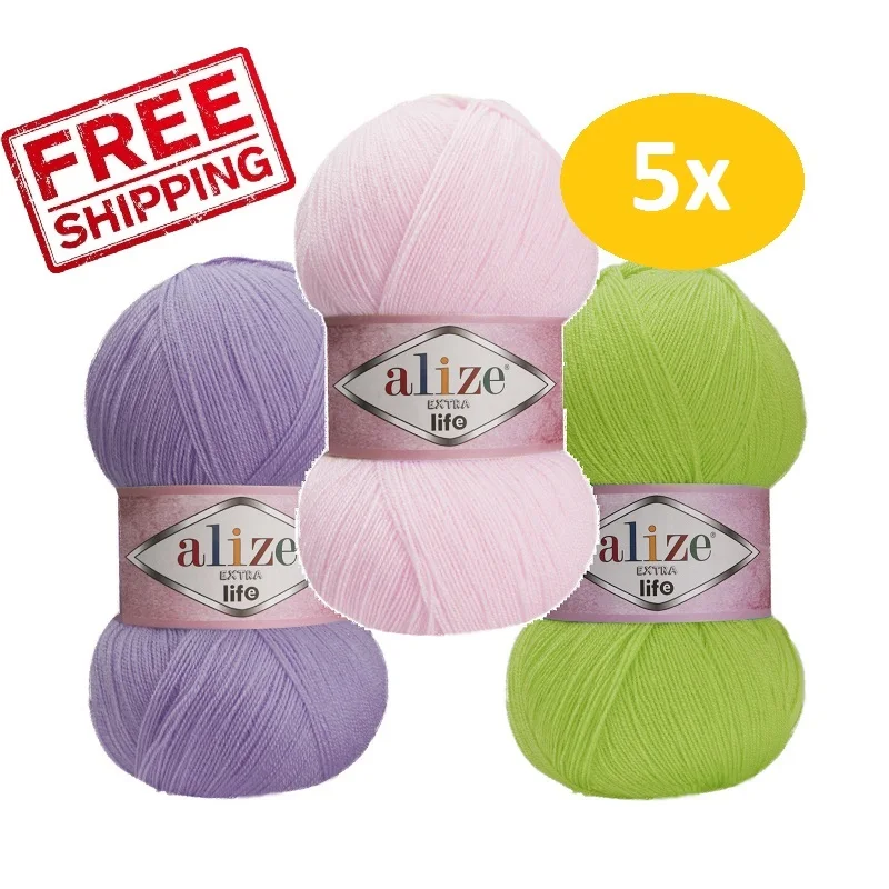 Alize Extra Life Lifo Yarn 5X100Gr-480 Mt 100% Acrilico Fai Da Te Maglia All'Uncinetto Coperta Wrap Beanie Maglione Amigurumi Lace