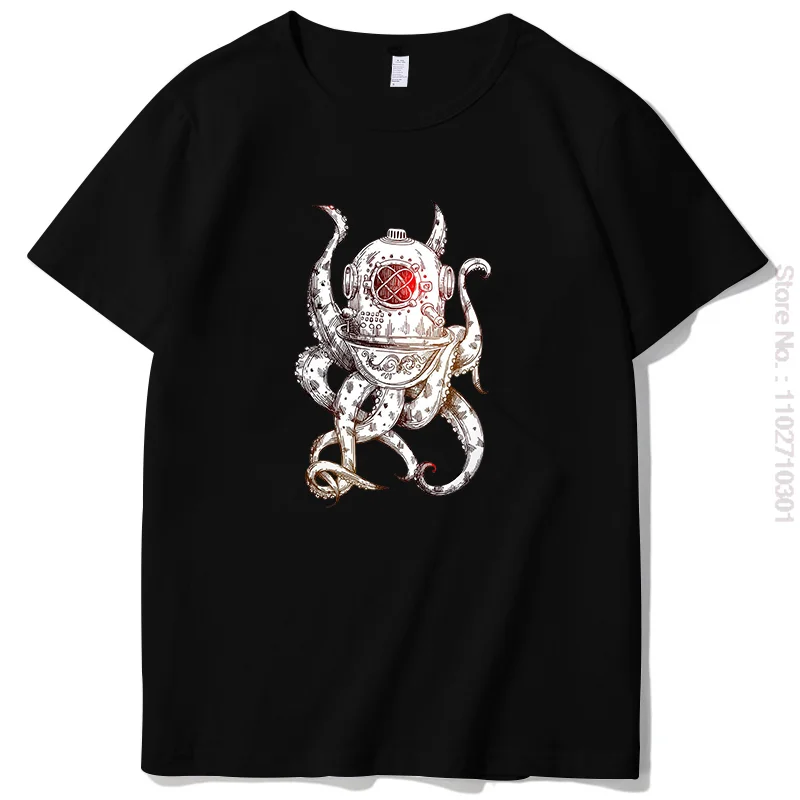 Magliette O Collo Manica Corta Da Uomo Steampunk Octopus Cthulhu Stampa Top Tees Hipster Novità Cool Pattern Humor Tee