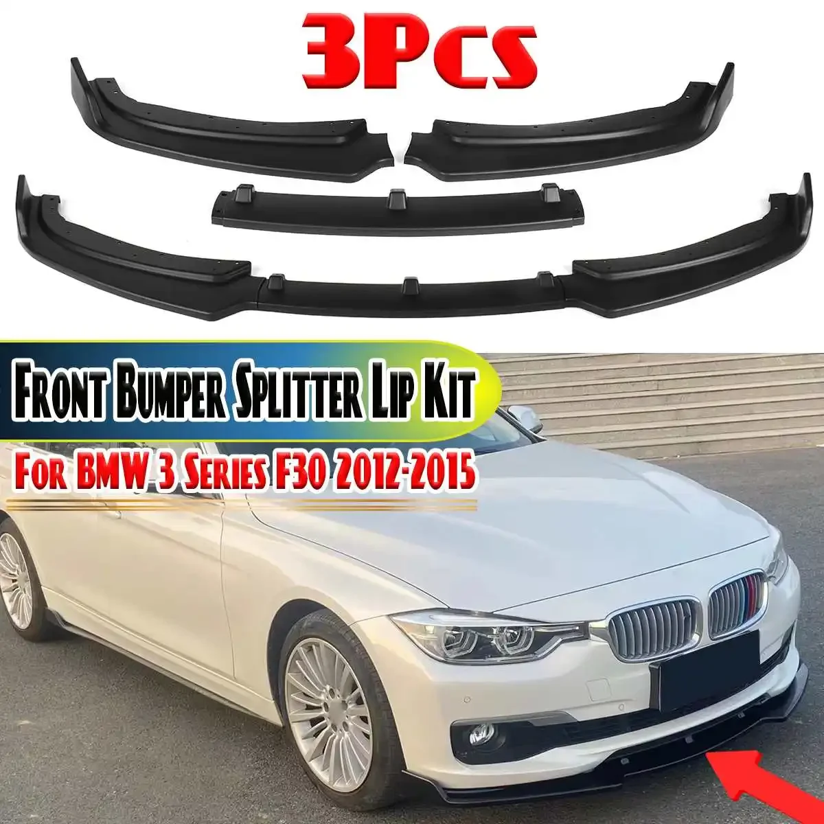 3X Paraurti Anteriore Spoiler Splitter Surround Moulding Cover Trim Body Kit Per Bmw Serie 3 F30 2012-2015 Paraurti Lip Deflettore