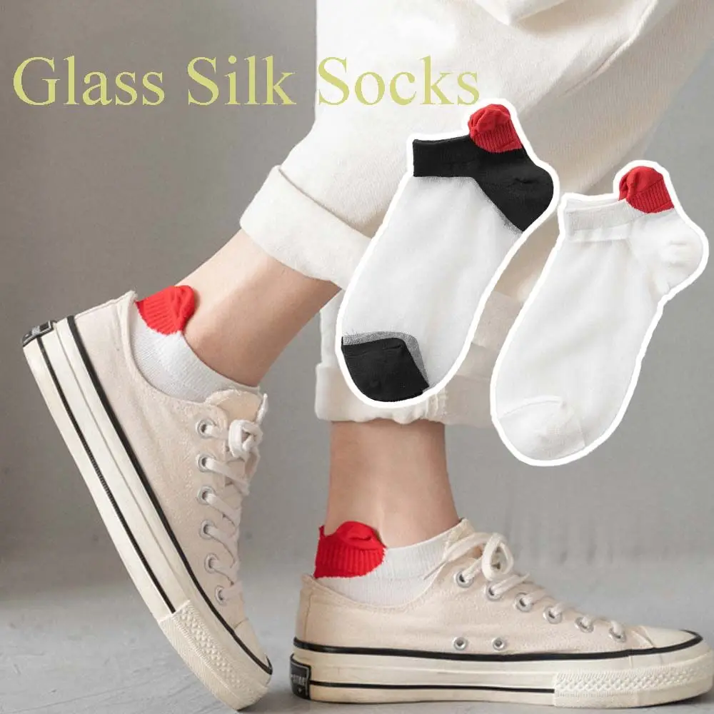 Cute Summer Girls Spring Women Socks Heel Love Cotton Glass Silk Socks