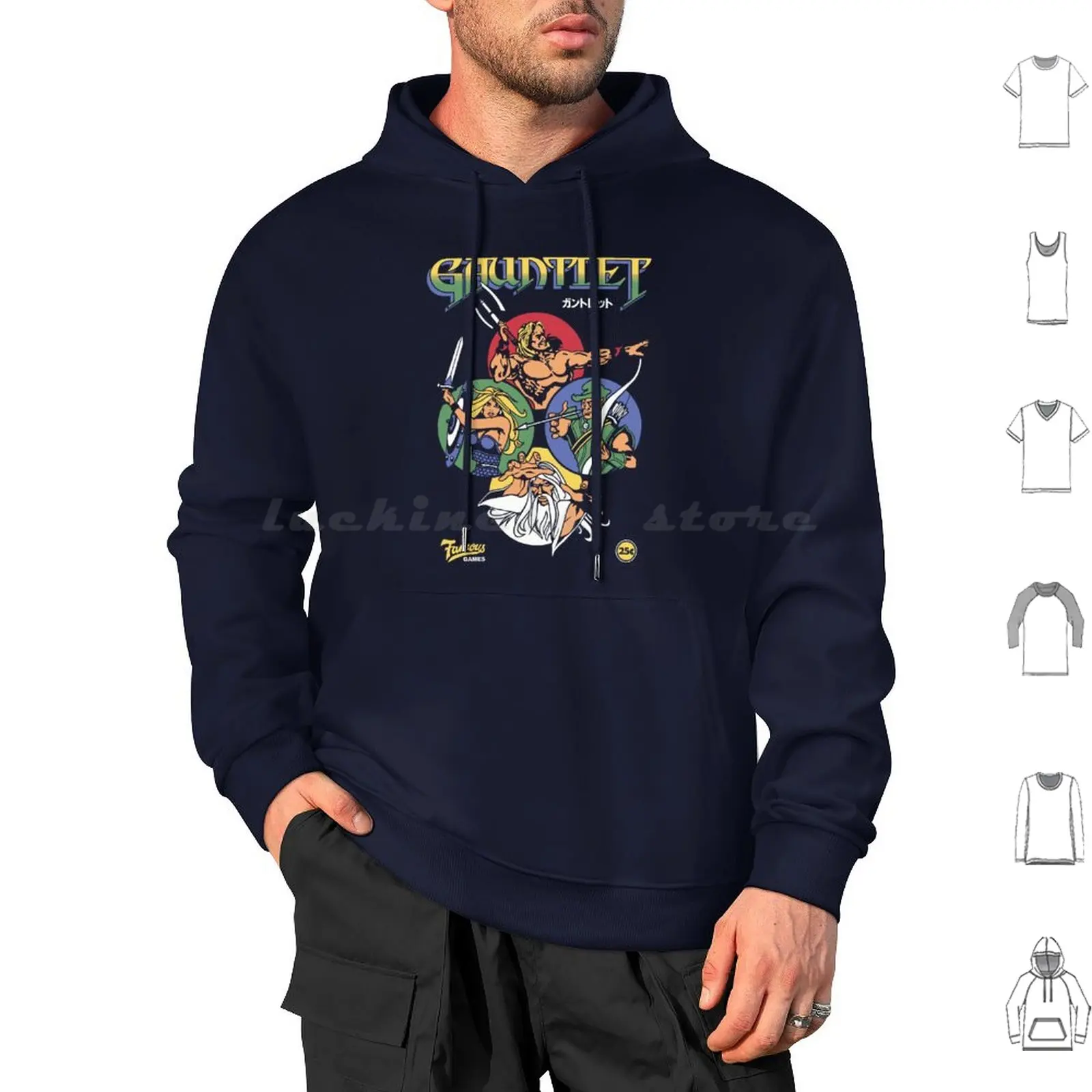 Gauntlet Retro Vintage Arcade Gaming Felpe Con Cappuccio Manica Lunga Gauntlet Thyra Questor Arcadian Midway Vector Marquee Side Art