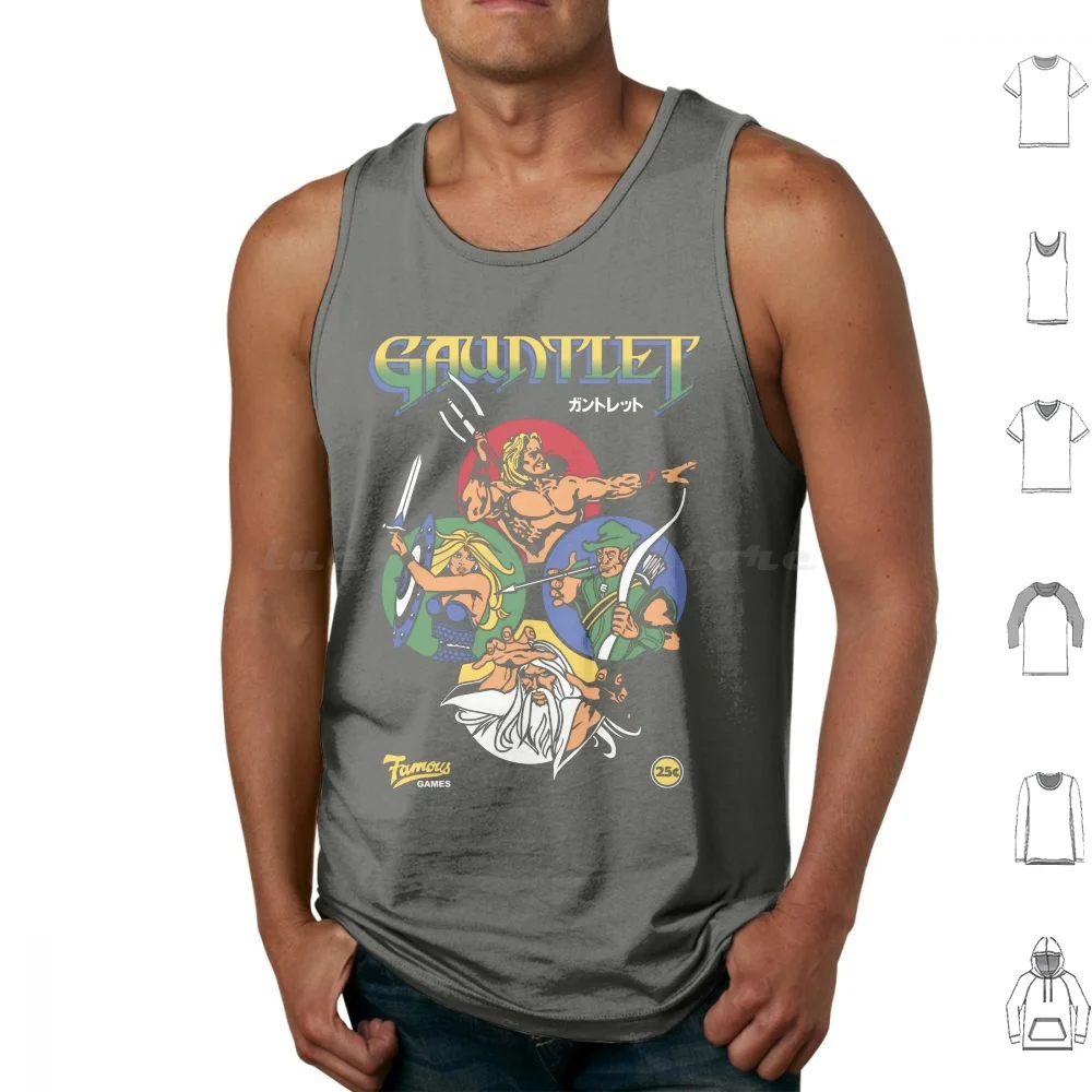 Gauntlet Retro Vintage Arcade Gaming Canotte Gilet Senza Maniche Gauntlet Thyra Questor Arcadian Midway Vector Marquee Side Art