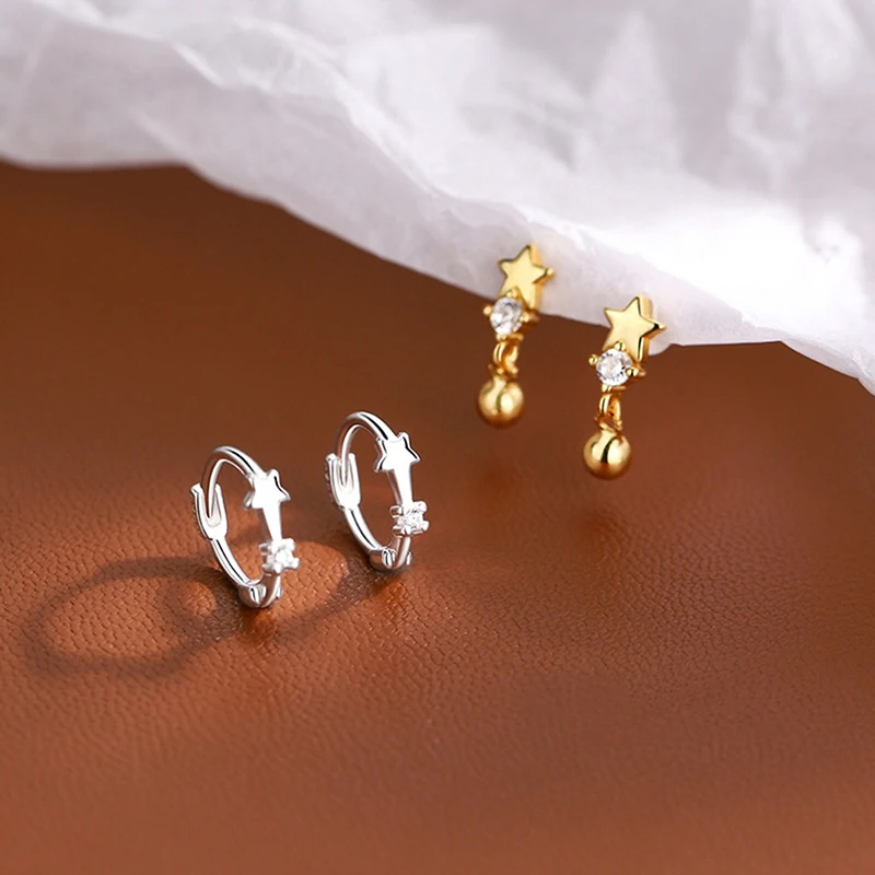 2 Pezzi Minimal Crystal Star Ear Studs Orecchino Donna Coreano Helix Studs Tragus Cartilagine Piercing Jewelry