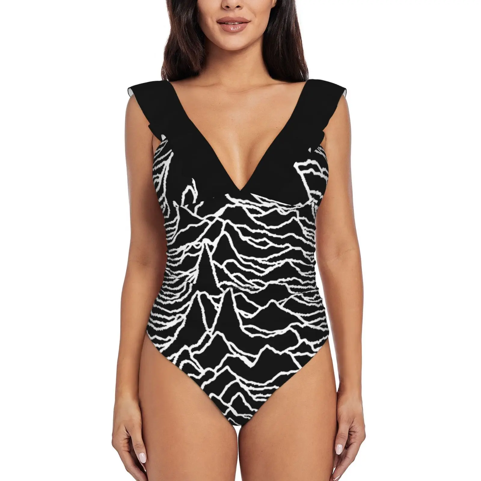 Unknown Pleasures Women'S Ruffle One Piece Swimsuit Bodysuit One Piece Swimwear Bathing Suit Beachwear Unknown Pleasures Music