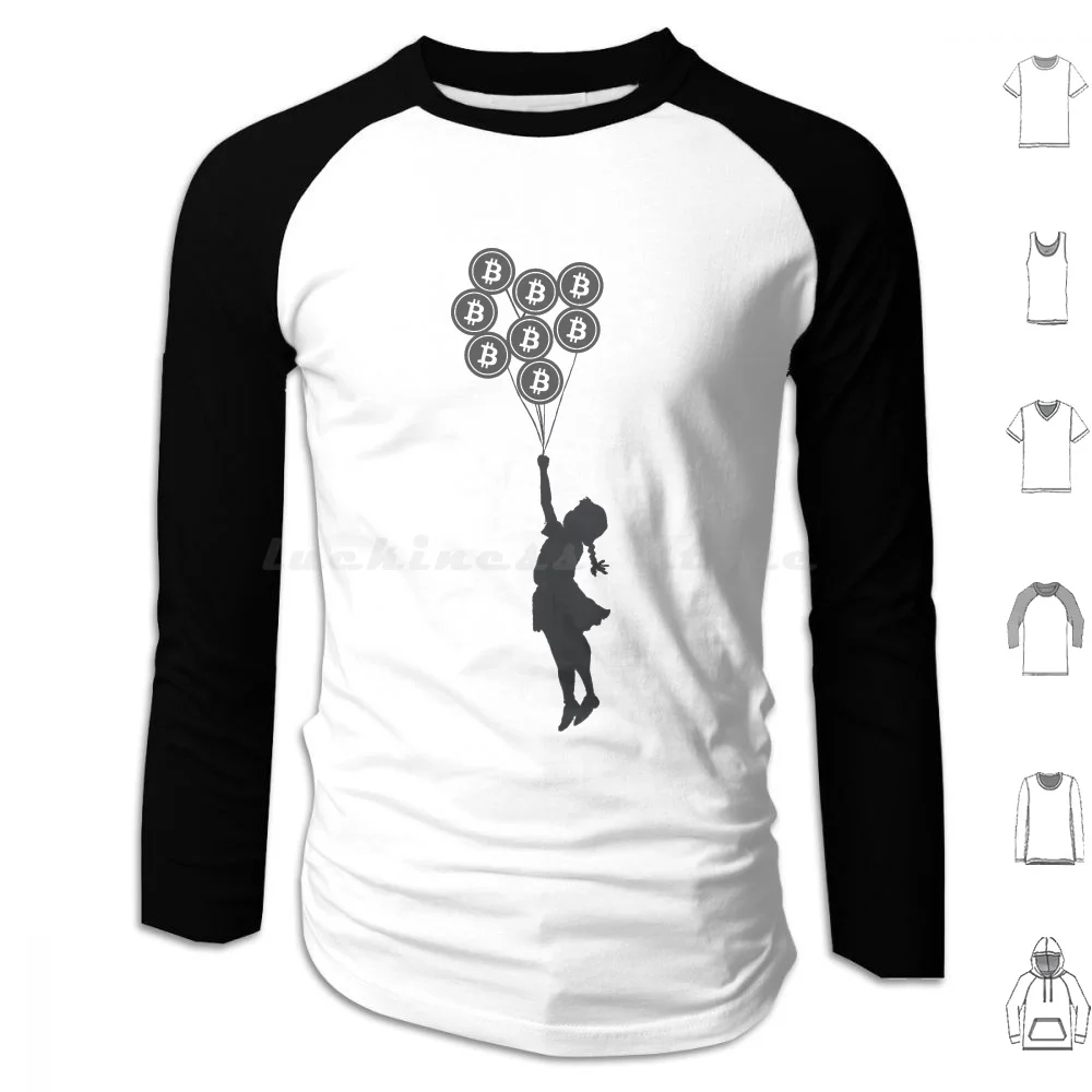 Ragazza Con Palloncini Bitcoin Felpe Con Cappuccio Manica Lunga Banksy Girl Balloons Balloon Bitcoin Bitcoins Fly Valentine Barrier