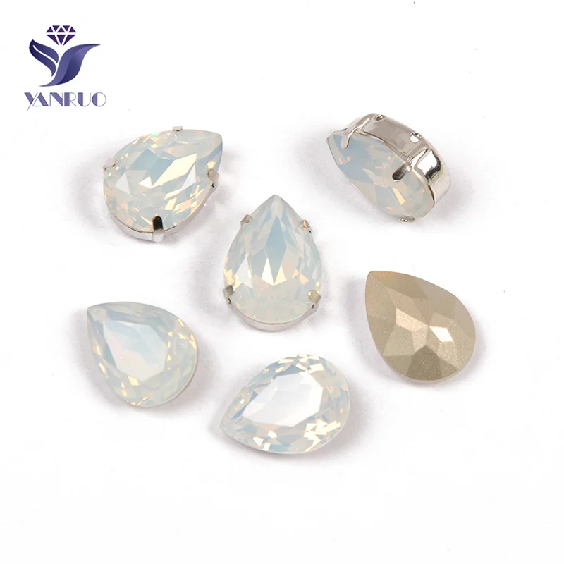 Yanruo 4320 Goccia Opale Bianco Diamante Cucire Su Artigianato Pietre Strass In Borchie Cristallo Di Vetro Cucito Per Abiti Da Cucito Vestiti