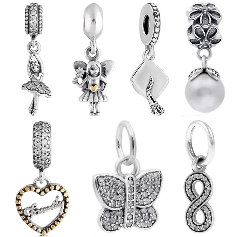 Sparkling Butterfly Ballerina Fairy Tale Graduation Cap Ciondolo Bead 925 Sterling Silver Charm Fit Fashion Bracciale Gioielli Fai Da Te