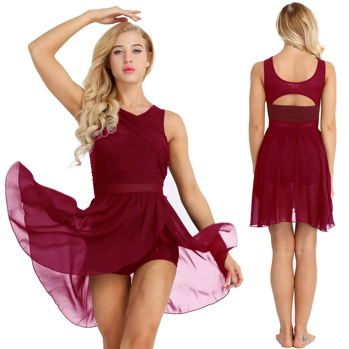 2023 Womens Ballet Dress Senza Maniche Chiffon Dance Ginnastica Body Dress Costumi Di Danza Lirica Contemporanea Ballerina Wear