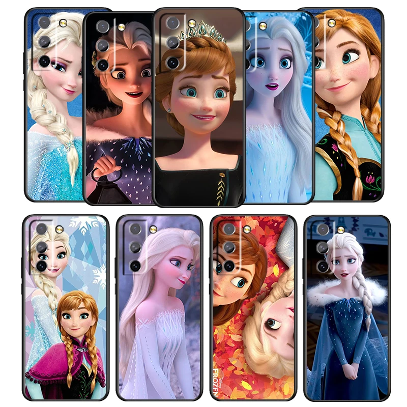 Disney Frozen Princess Phone Case For Samsung Galaxy S22 S21 S20 Ultra Plus Pro Fe S10 S9 S8 4G 5G Black Soft Tpu Cover Coque