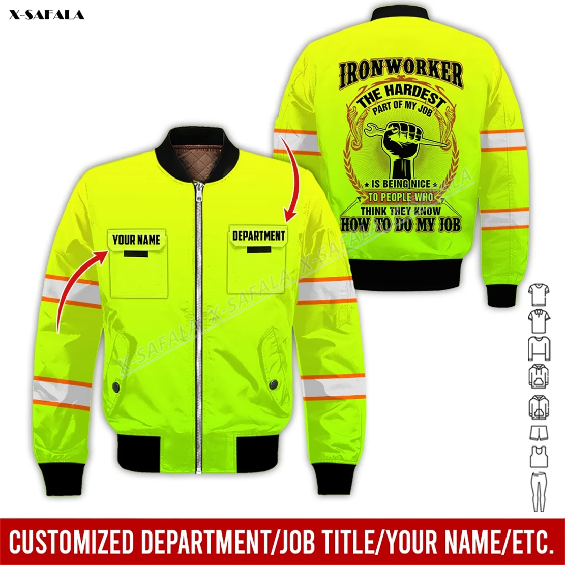 Custom Mechanic Ironworker Welder 3D Printed Bomber Giacca Spessa Uomo Adulto Flight Pilot Zipper Coat Warm Uniform Workwear