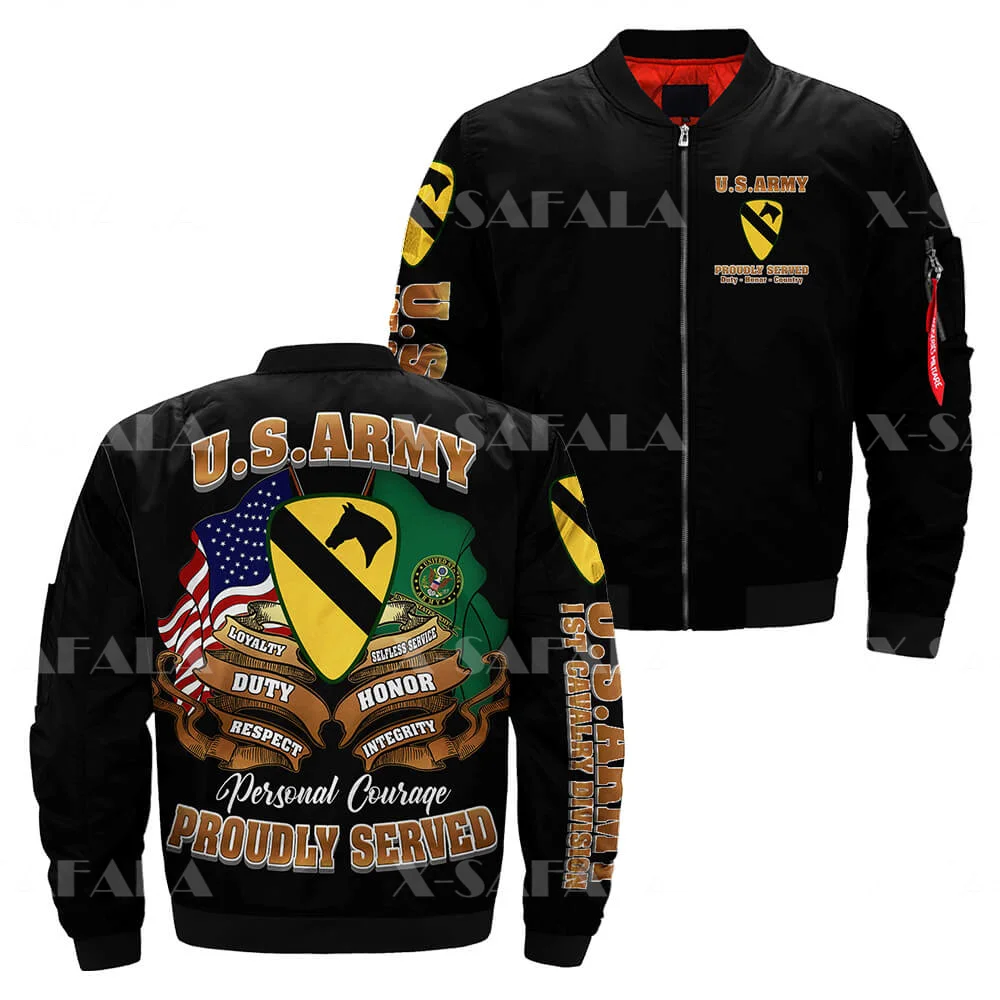 Us Army 1St Cavalleria Division Flight Mens Unisex 3D Bomber Print Zipper Flight Jacket Casual Harajuku Women Streetwear Cappotto Spesso