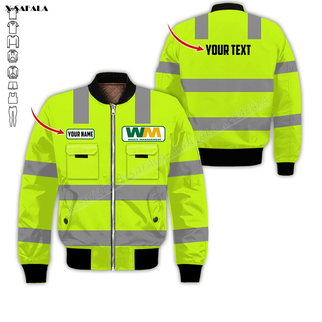 Custom Waste Management 3D Printed Bomber Giacca Spessa Uomo Adulto Flight Pilot Zipper Coat Cotton Warm Uniform Workwear Work Job