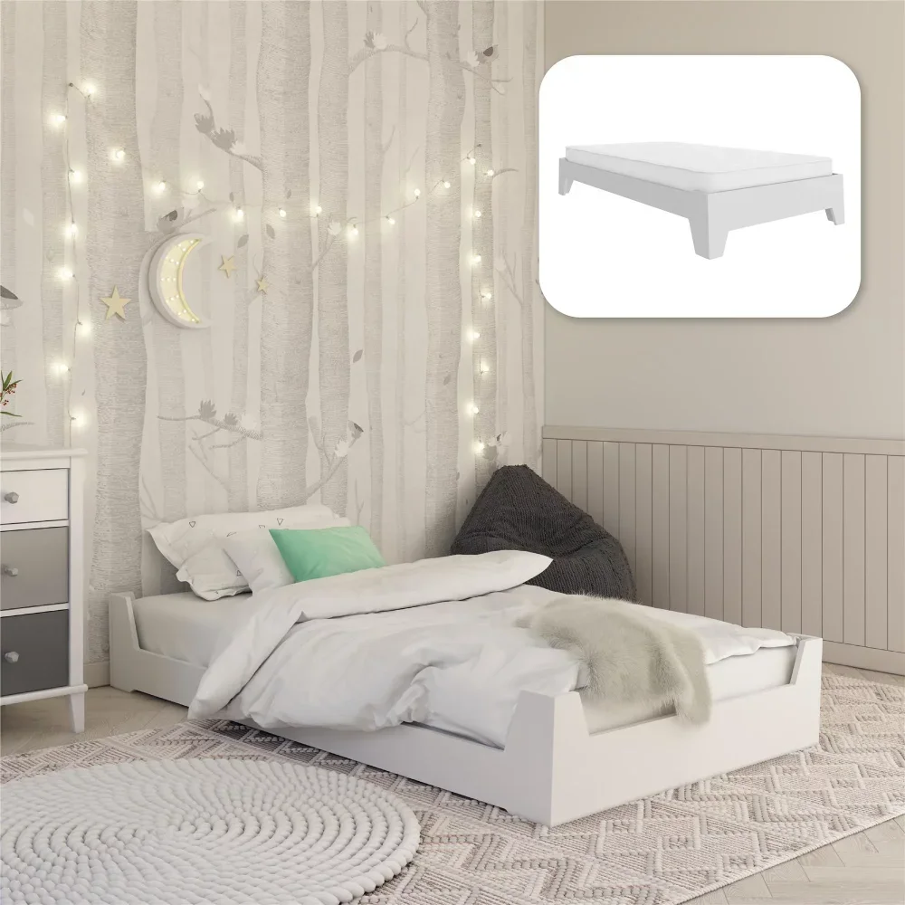 Little Seeds Alessi Kids Letto Da Pavimento Reversibile Montessori Con 2 Altezze, Letto Matrimoniale, Bianco Per Bambini