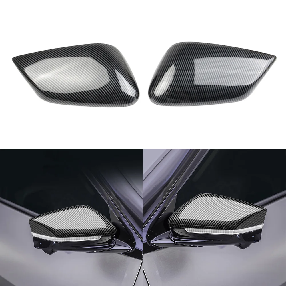 2Pcs Car Carbon Style Fiber Side Mirror Moulding Trim Cover Cap Set Abs Black Parts Per Kia Ev6 2022 Accessori Di Ricambio Per Auto