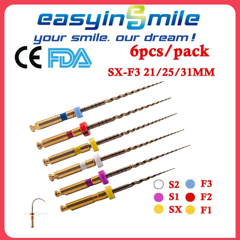 6 Pz Endodontic Dental Endo File Rotanti X-Pro Gold Taper Sx/S1/S2/F1/F2/F3 Niti Root Canal Tips 25/31Mm Per Motor Easyinsmile