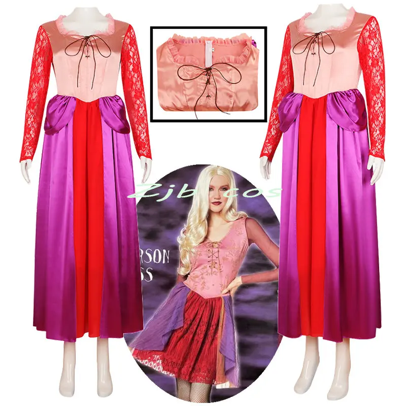 Hocus Pocus Costume Abiti Winifred Sanderson Costume Cosplay Donna Abito Rosso Uniforme Halloween Costume Medievale Gonna