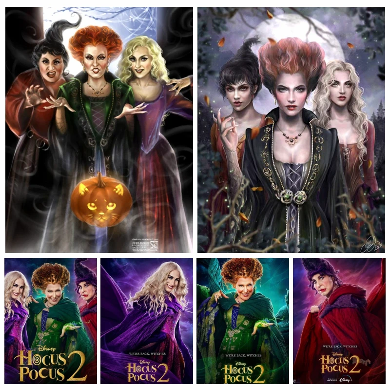 Disney New Movie Hocus Pocus 2 Diamond Painitng Kit Tre Sanderson Sisters Halloween Horror Witch Cross Stitch Cystal Decor