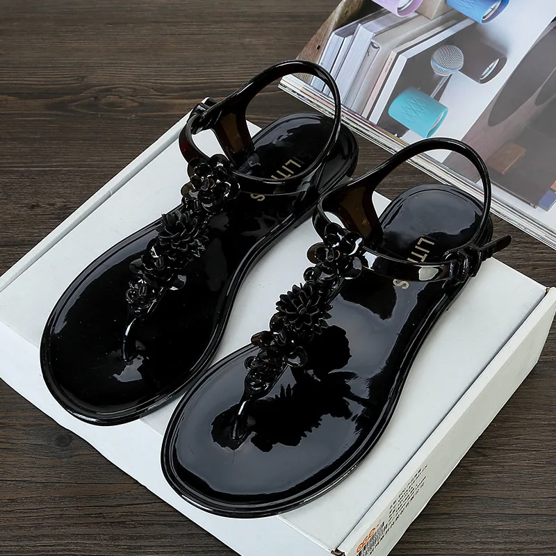 Summer Handwork Flower Women Jelly Sandals 2024 New Clip Toe Infradito Scarpe Donna Flat Casual Beach Holiday Pantofole Antiscivolo