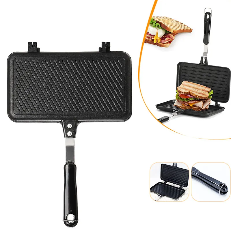 Antiaderente Grill Sandwich Panini Maker Pan Con Manico Piano Cottura In Alluminio Tostato Flip Pan Indoor Outdoor Home Kitchen Breakfast