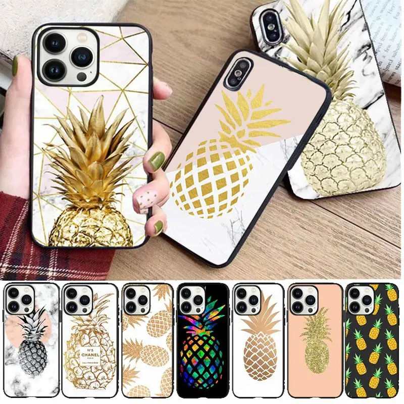 Funda Gold Pineapple Marble Cover Geometrica Per Iphone 15Pro 14Pro 11Pro 12 13Pro Xs Max 7 Se Xr 12Mini 15Plus Custodie Coque