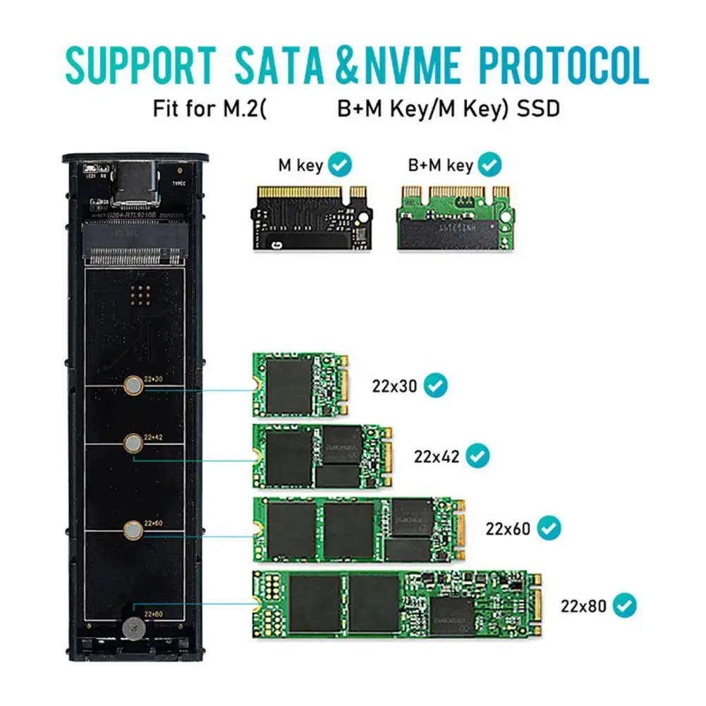 Custodia Ssd Ad Alte Prestazioni Ultra Sottile Smart Sleep M.2 Ngff Sata Type-C Hard Disk Case Hard Disk Box
