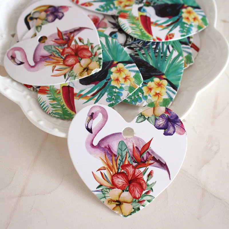 Flamingo 50 Pz Forma Di Cuore Tropicale Animale Disegno Del Fiore Di Carta Etichette Imballaggio Tags Decorazione