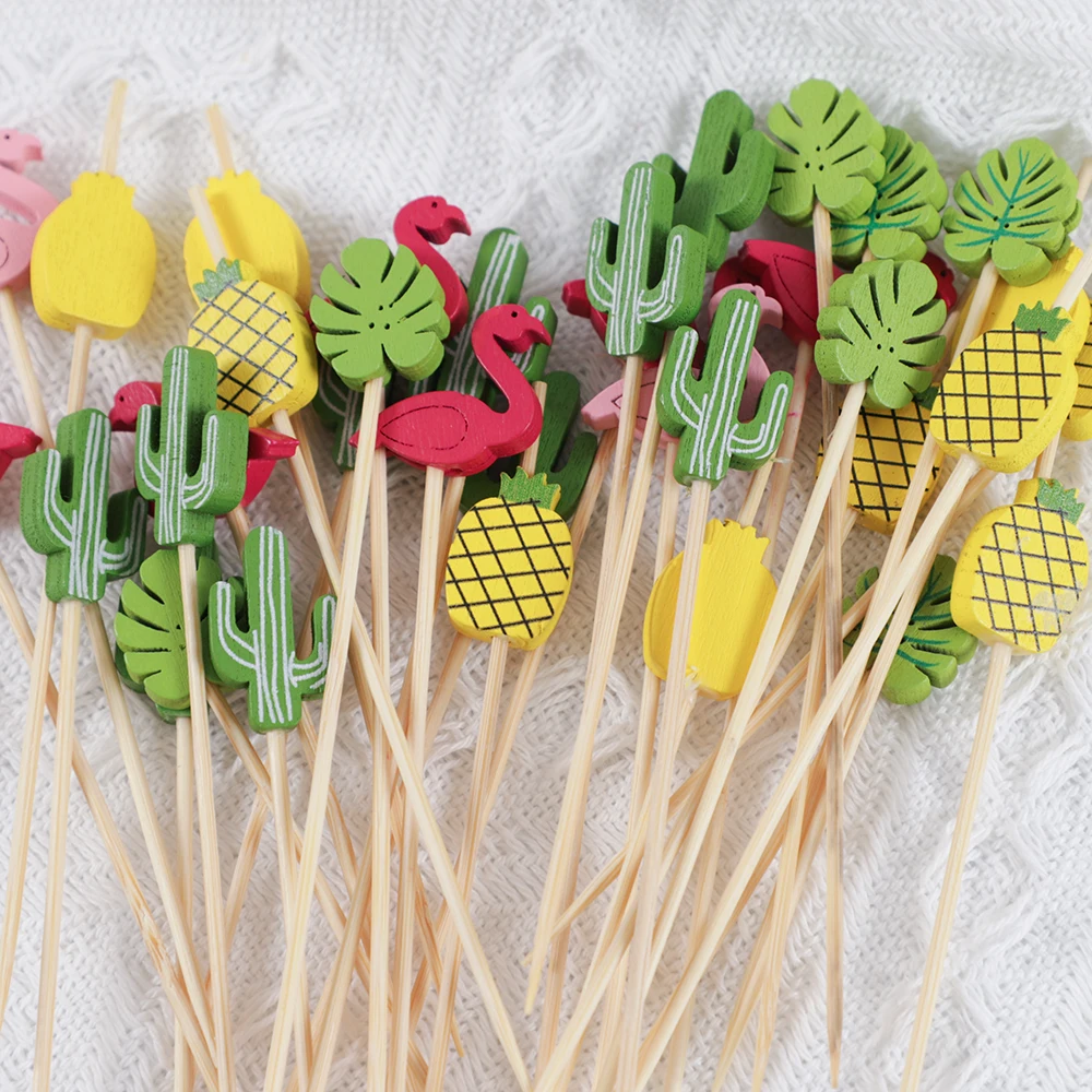 100Pc Flamingo Leaf Food Fruit Stuzzicadenti Cupcake Dessert Insalata Cocktail Pick Per L'Estate Hawaii Party Wedding Birthday Decoration