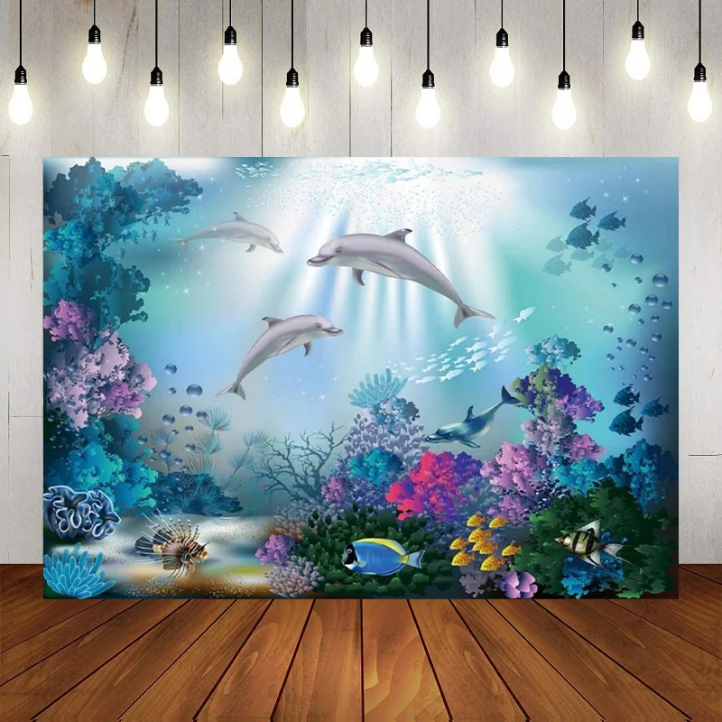 Great White Shark Coral Reef Under The Sea Baby Shower Photography Wonderland Birthday Party Sfondo Banner Decor