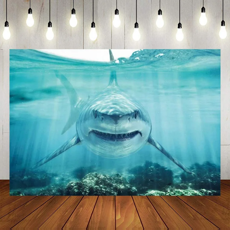 Great White Shark Coral Reef Under The Sea Baby Shower Wonderland Festa Di Compleanno Fotografia Sfondo Banner Decor