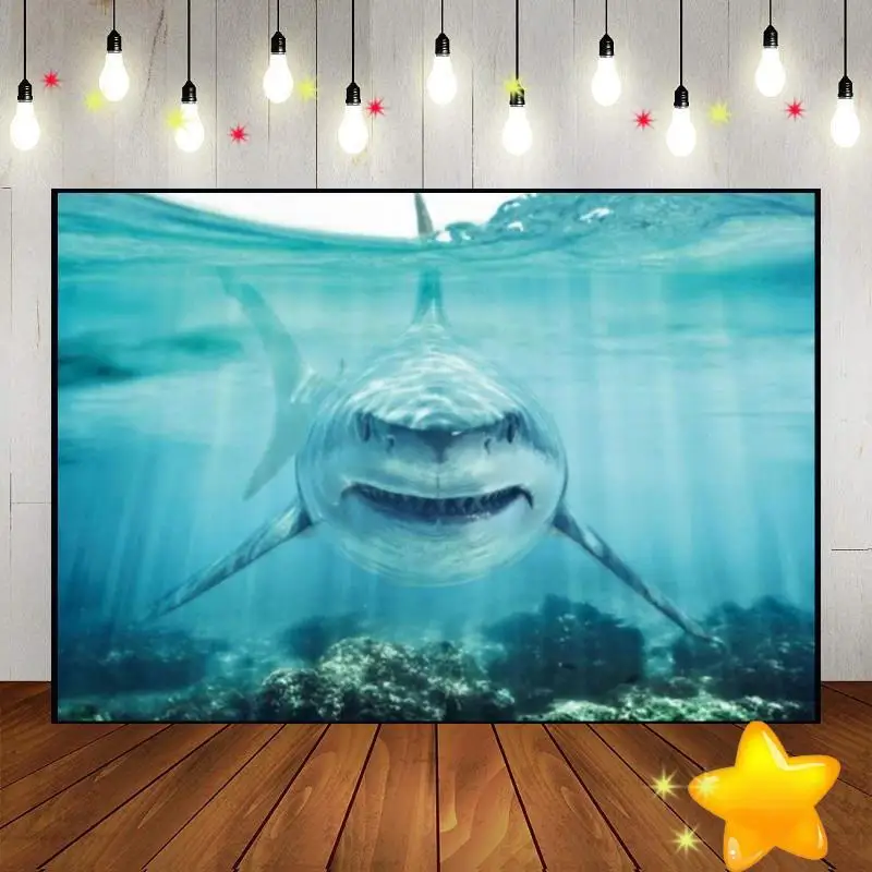Great White Shark Coral Reef Under The Sea Background Photo Party Custom Birthday Background Decoration Baby Shower Banner Studio