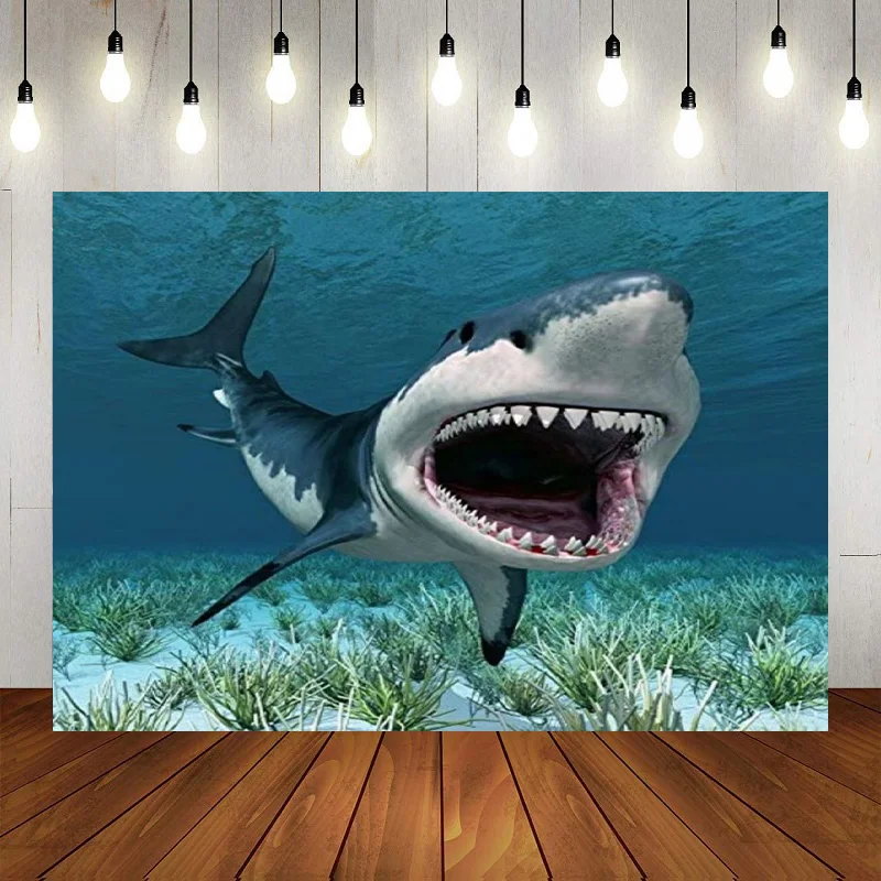 Great White Shark Coral Reef Under The Sea Baby Shower Photography Background Wonderland Birthday Party Background Banner Decor