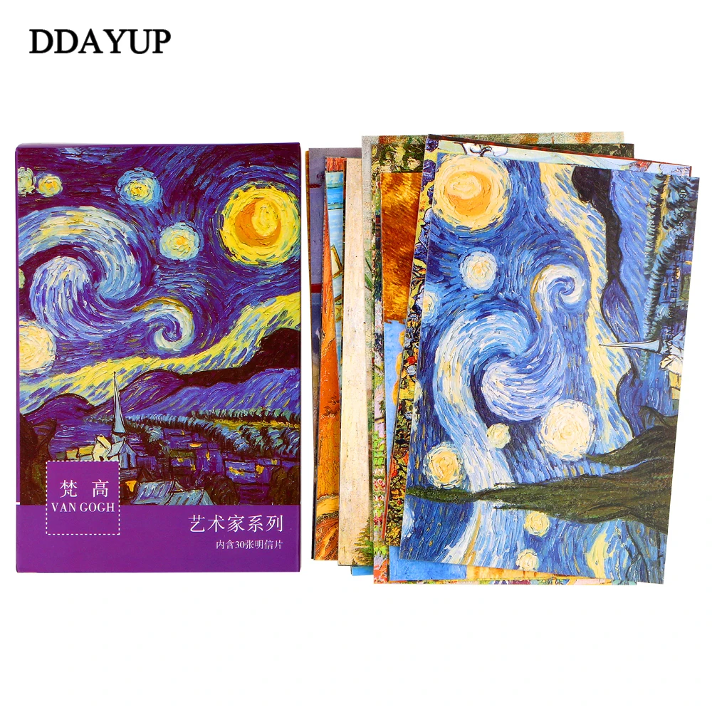 30Sheets/Lot Van Gogh Oil Painting Postcards Vintage Greeting Wish Card Fashion Gift Merry Christmas Card